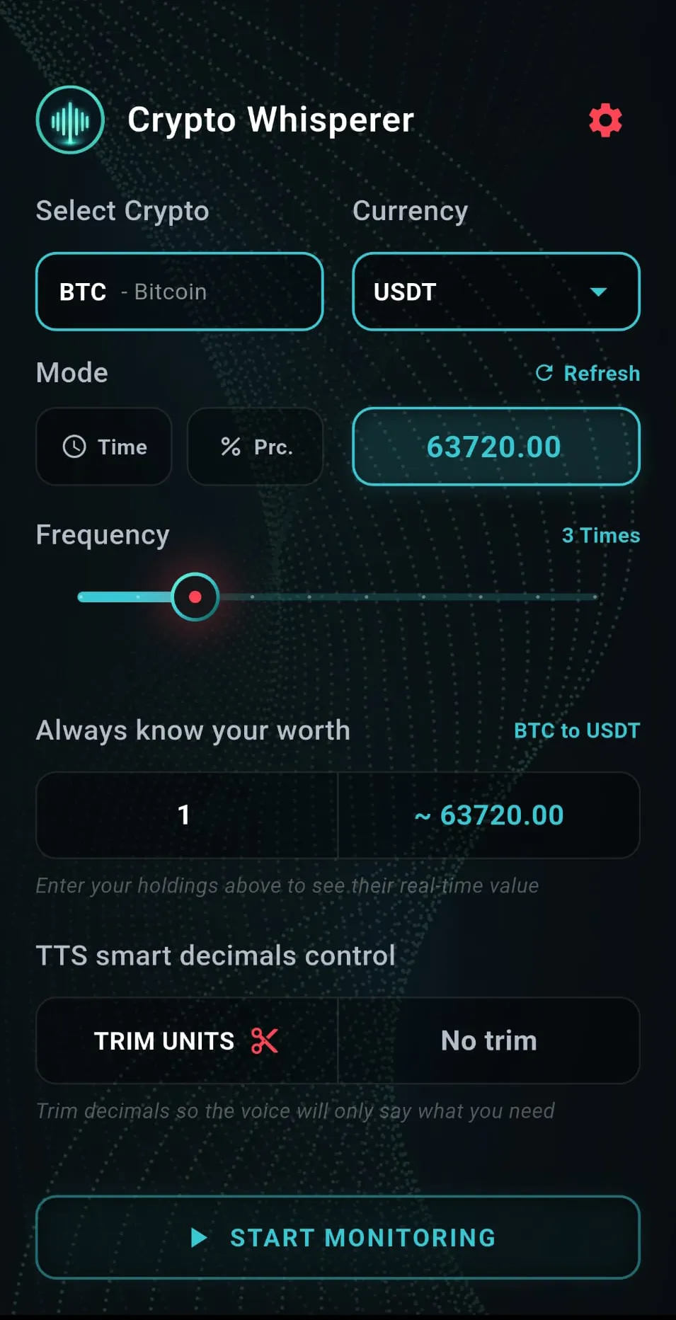 Crypto Whisperer home screen